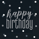 Happy Birthday Luncheon Napkins – Glitz Black & Silver Party Napkins (16ct) | Stylish Disposable Tableware for Adult Birthday Celebrations